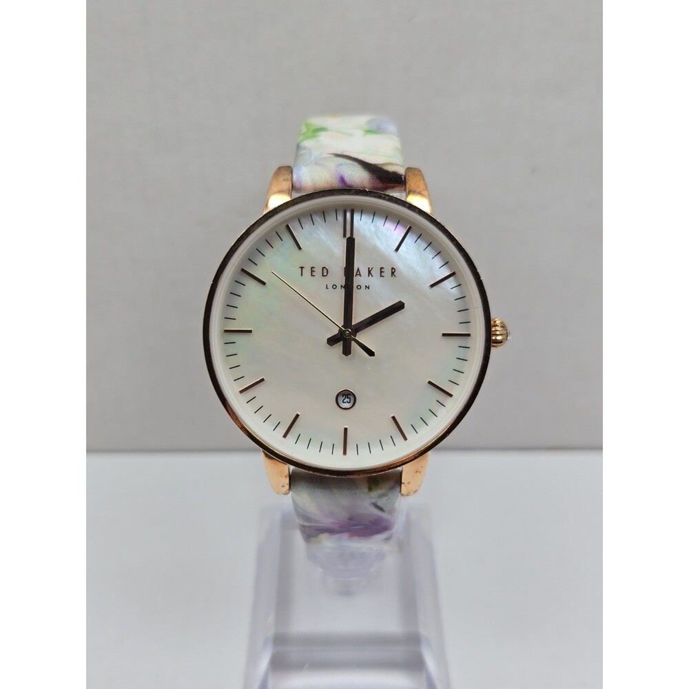 Ted Baker Womens Rose Gold Spring Floral Leather Date Watch MOP 40mm New Battery